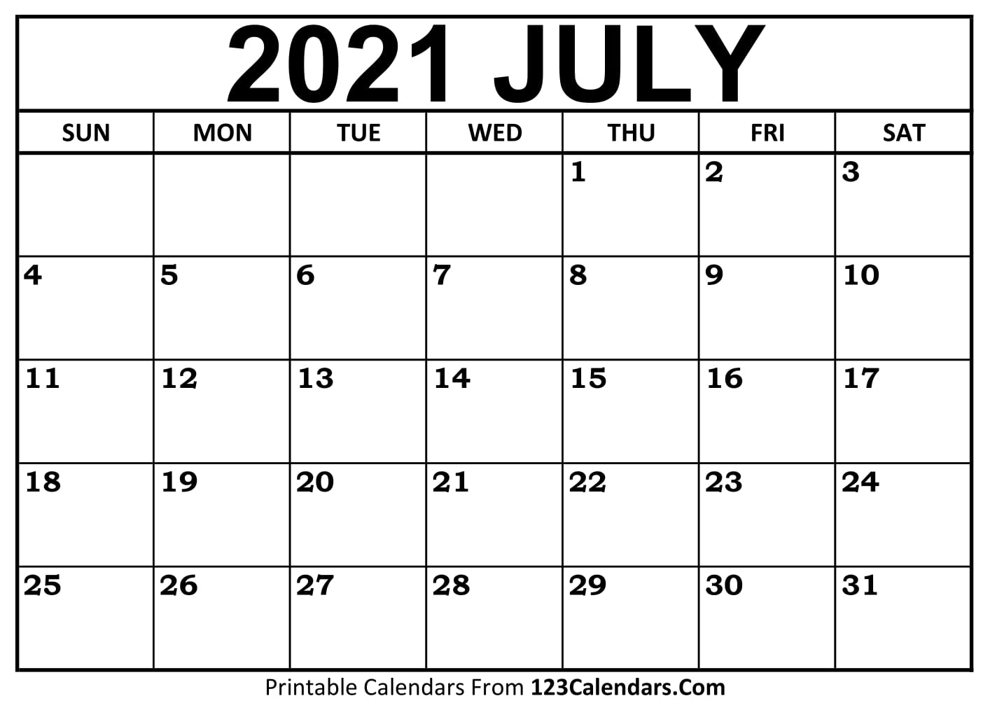 Printable July 2021 Calendar Templates 123Calendars