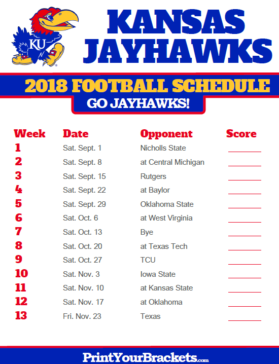 Printable Kansas Jayhawks 2017 2018 Basketball Schedule 