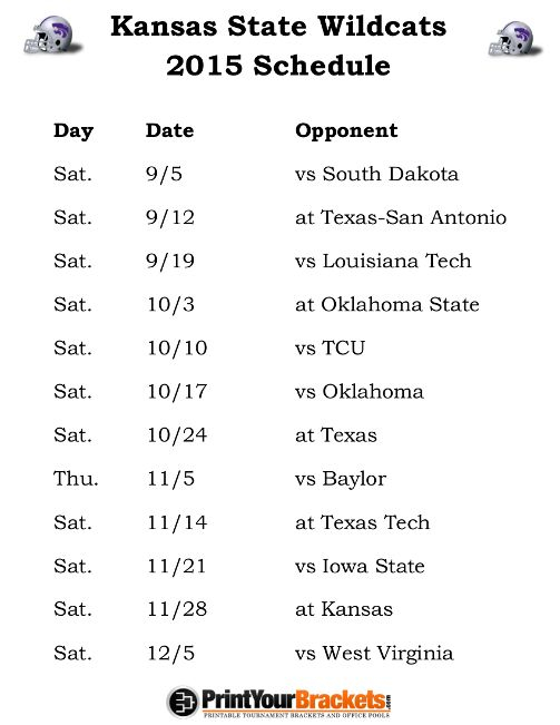 Printable Kansas State Wildcats Football Schedule 2015 