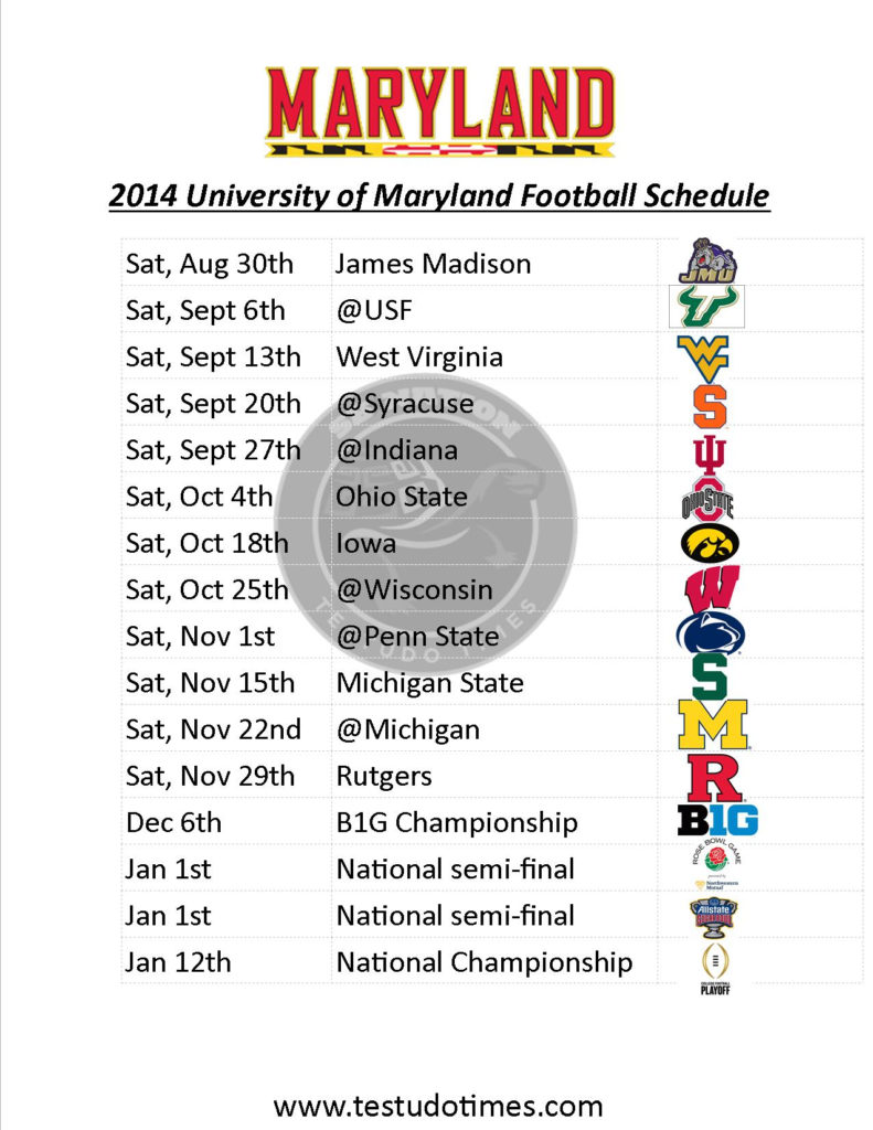 Printable Maryland Football Schedule 2014 Testudo Times