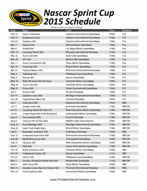 Printable Nascar Schedule Download Them And Try To Solve