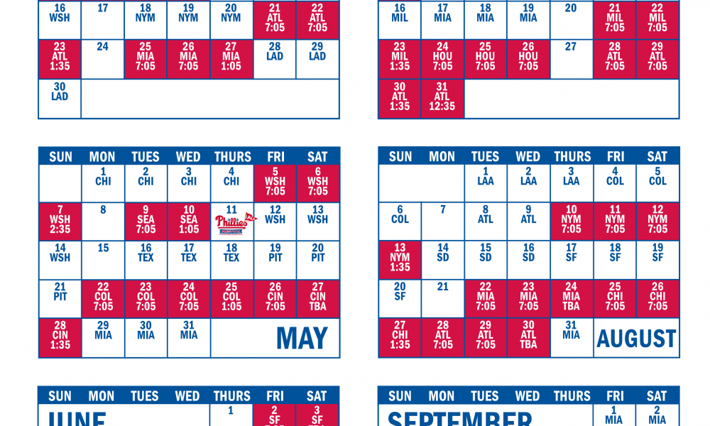 Printable Phillies Schedule Download Them And Try To Solve