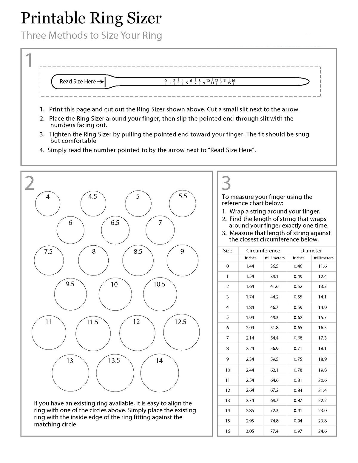 Printable Ring Sizer