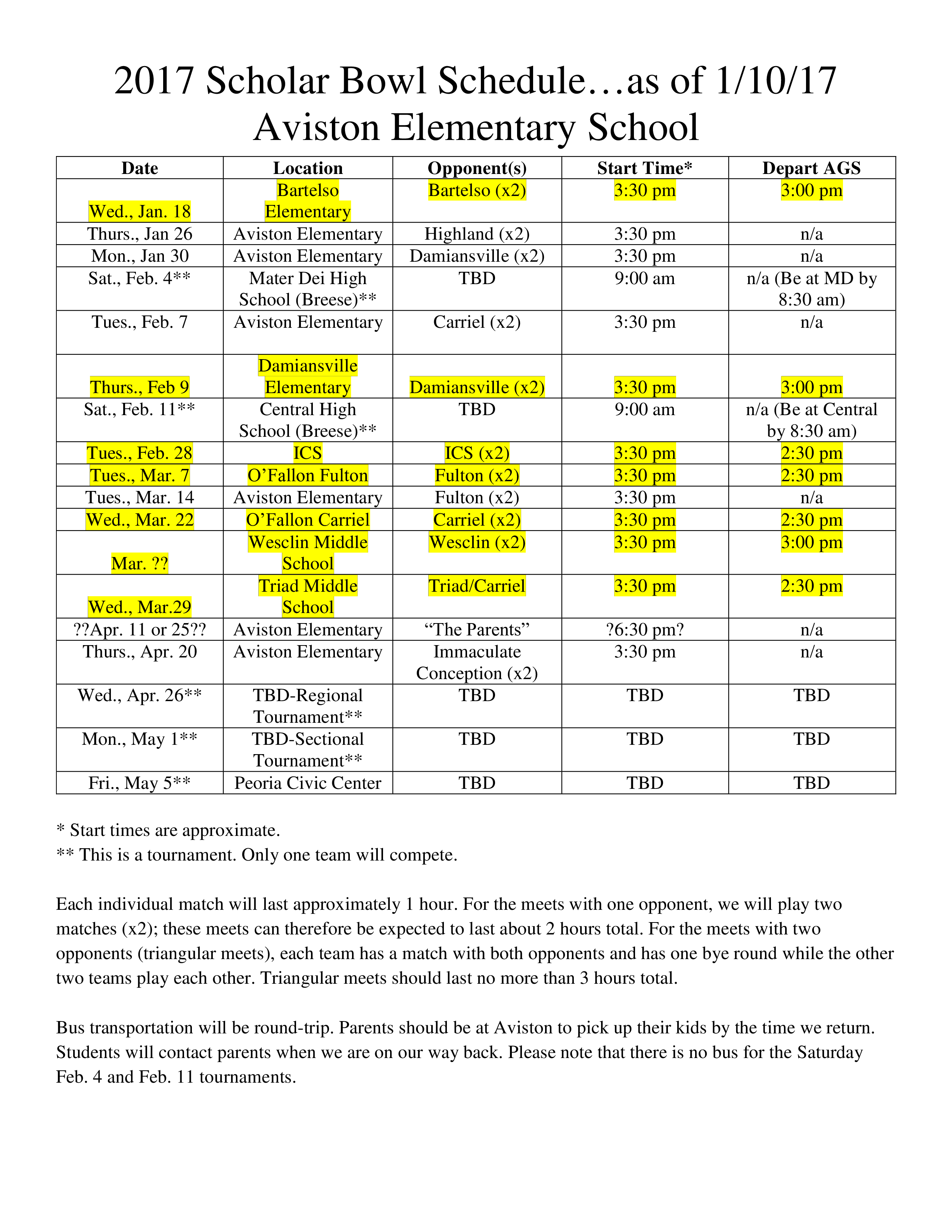 Printable Scholar Bowl Schedule Templates At