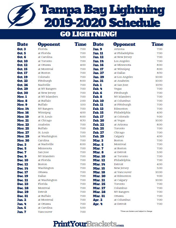 Printable Lightning Schedule