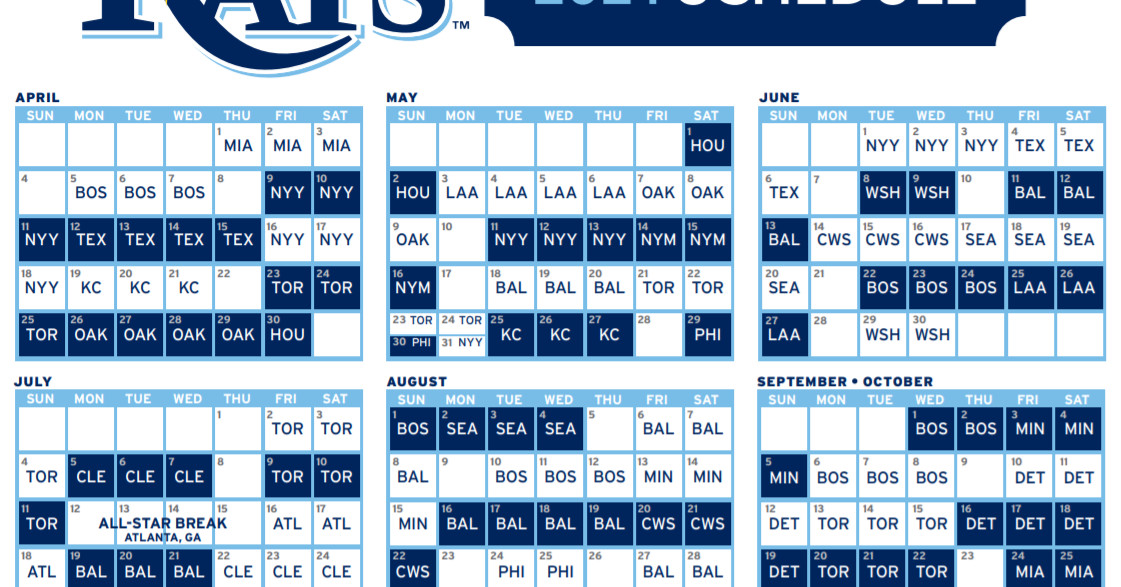 Rays Release 2021 Regular Season Schedule DRaysBay