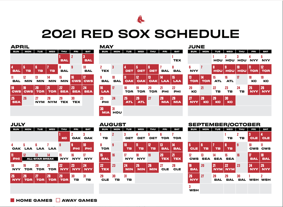 Red Sox 2021 Schedule Calendar Calendar 2021