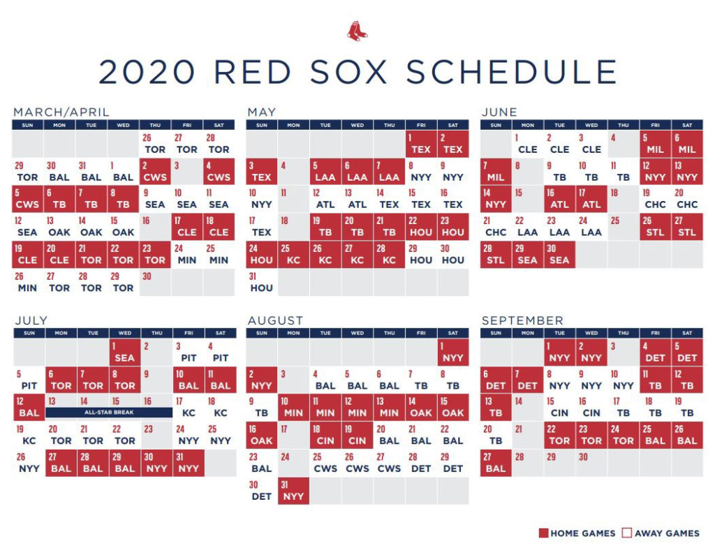 Red Sox Printable Schedule