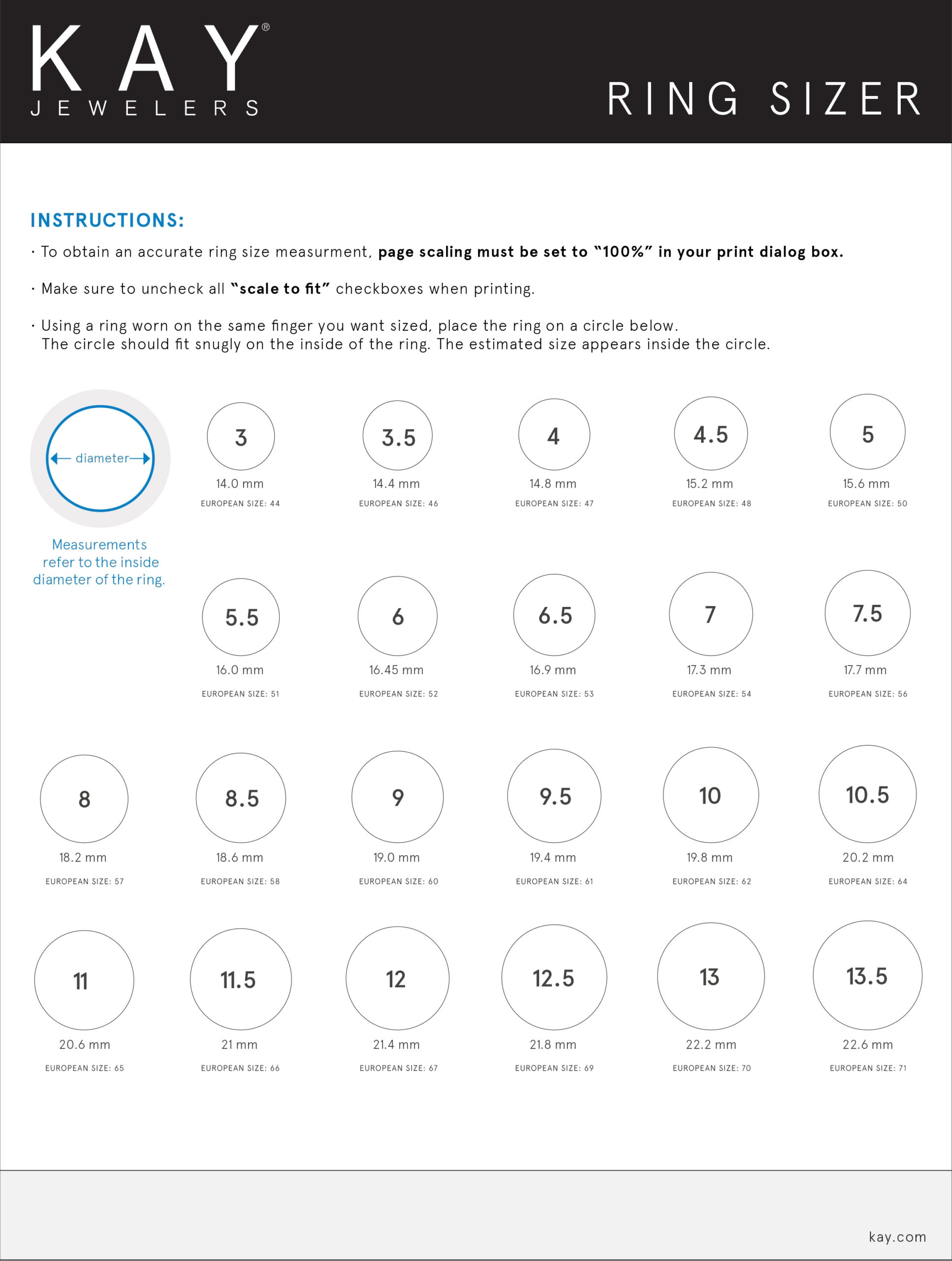 Ring Size Chart Kay