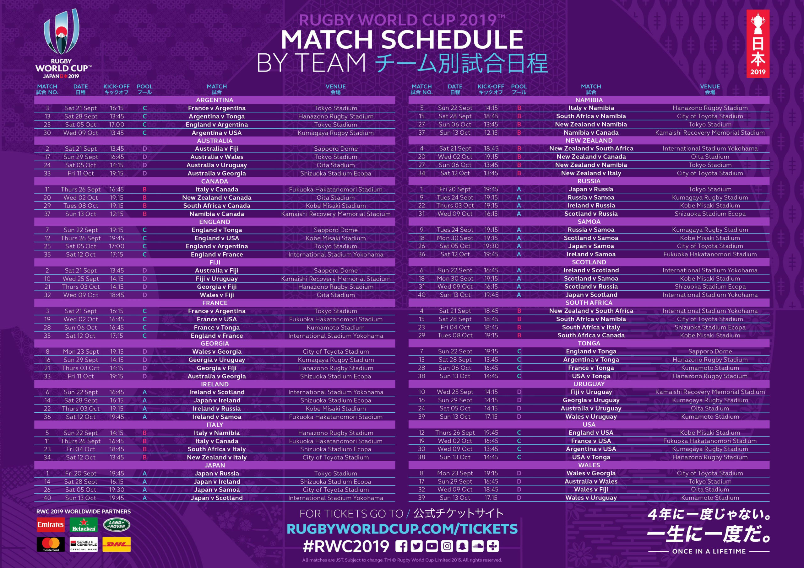 Rugby World Cup Schedule Printable