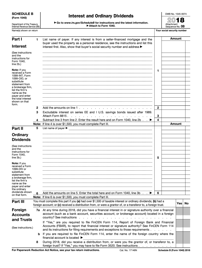 Schedule B Form 1040 2018 Printable 1040 Form Printable