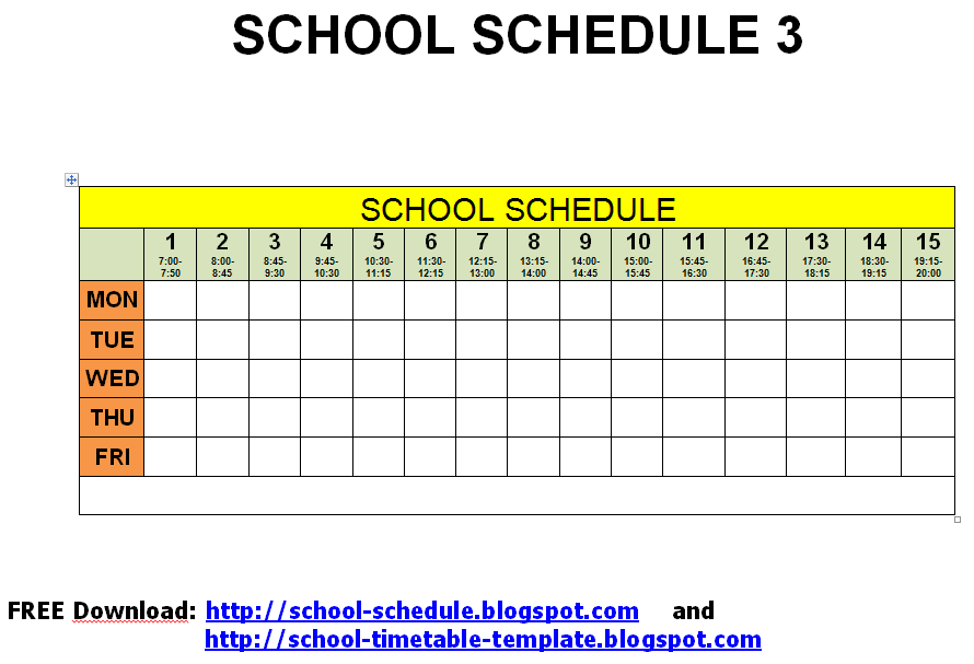 Schedule For School Printable Template School Schedule 3