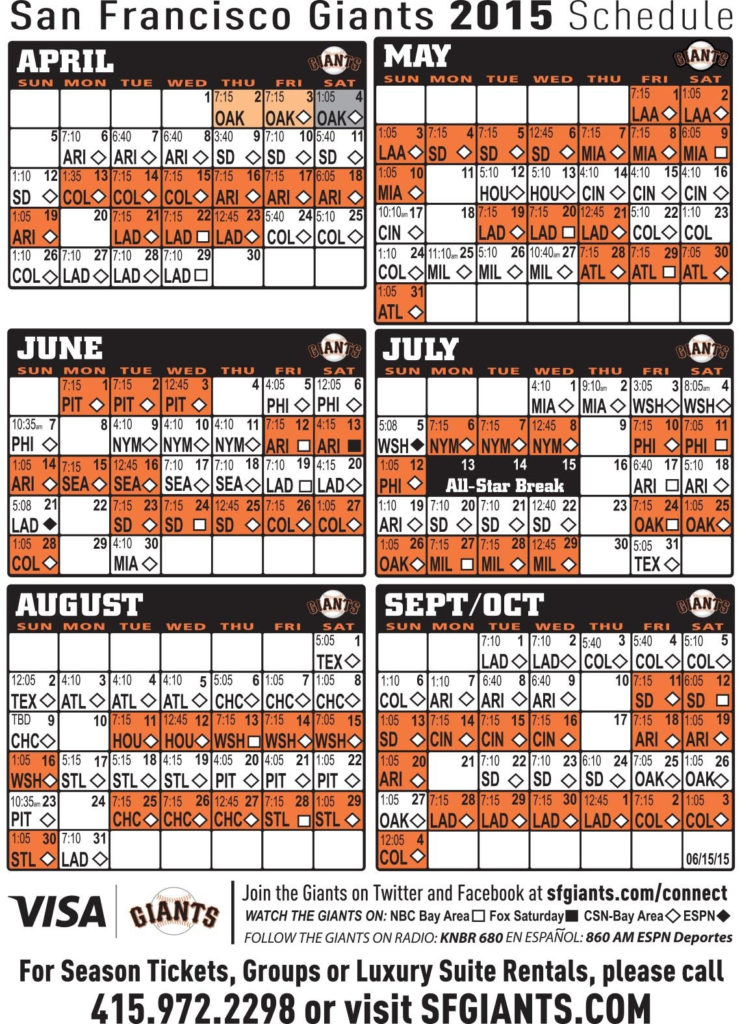 San Francisco Giants Printable Schedule