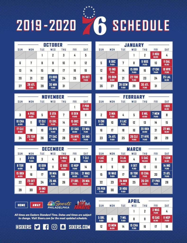 Sixers 19 20 Schedule Sixers