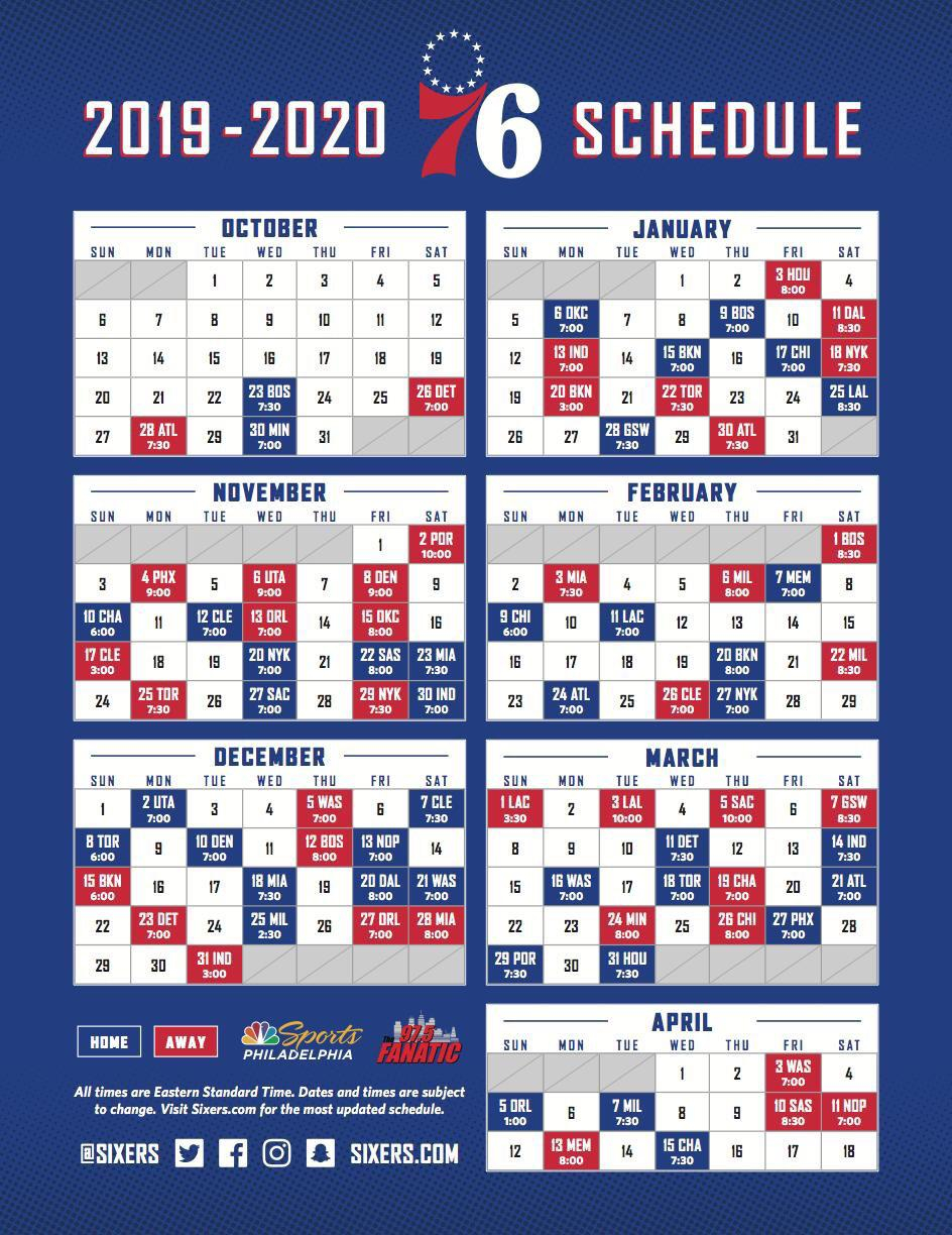  sixers 19 20 Schedule Sixers