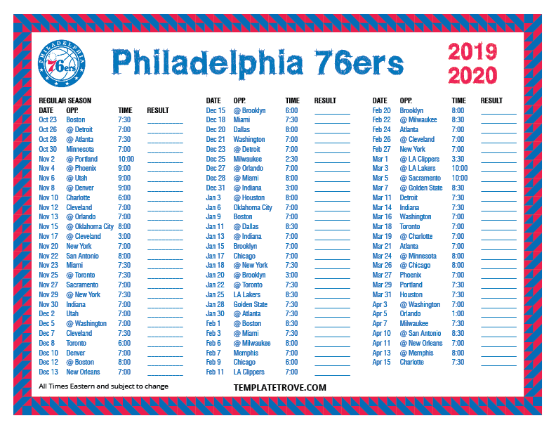 Sixers Printable Schedule 2019 20 Lex Kline Has Had A 