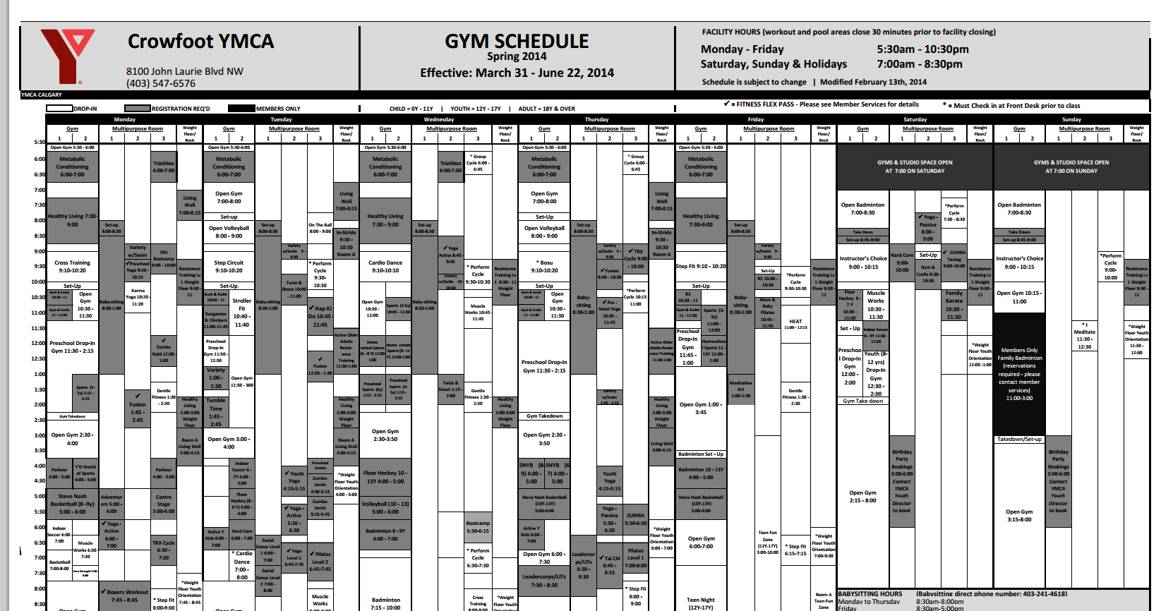 Ymca Printable Schedule