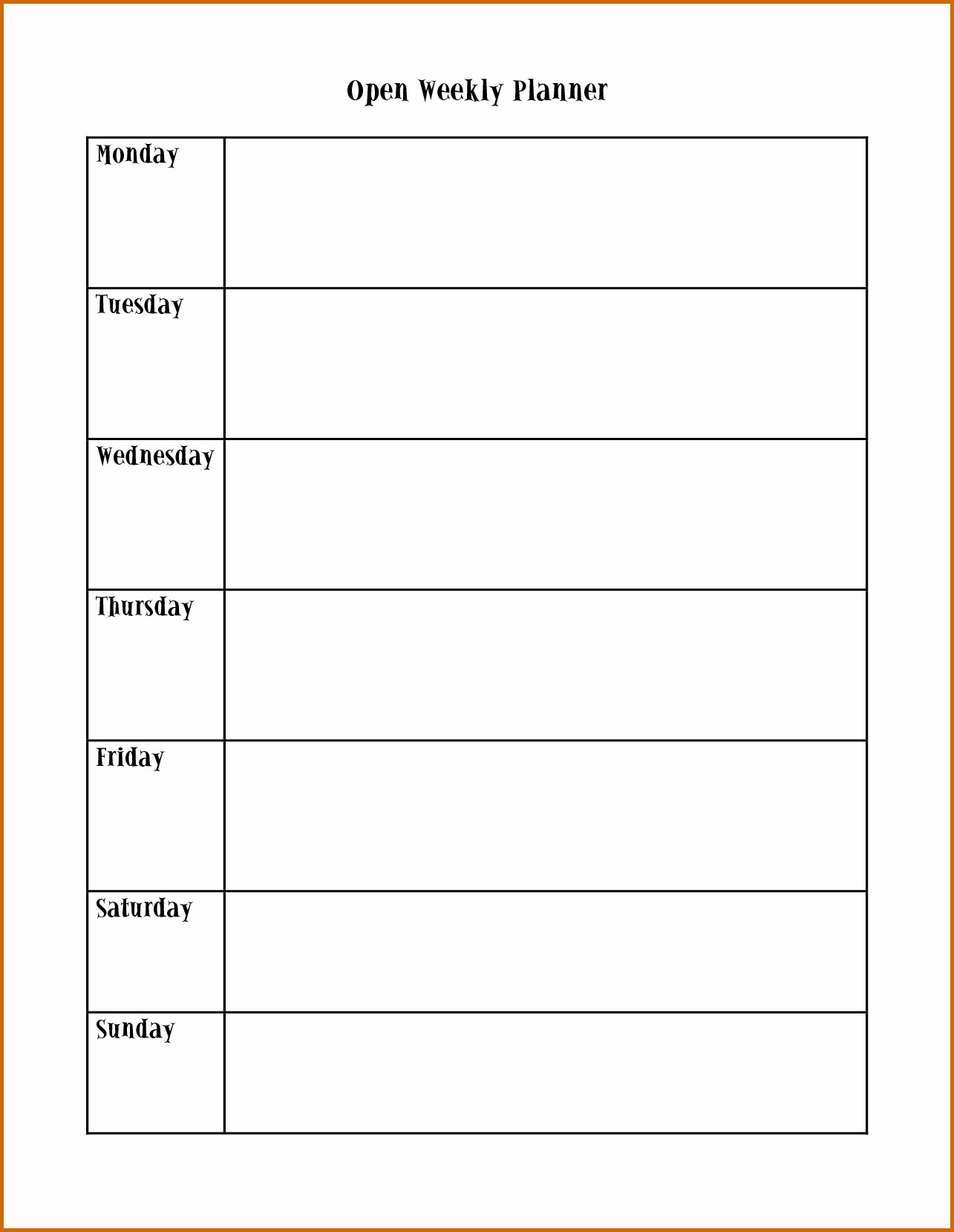 Sunday Through Saturday Template Free Calendar Template