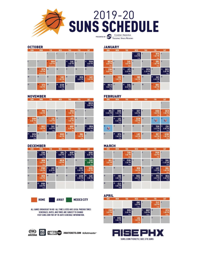 Phoenix Suns Schedule Printable