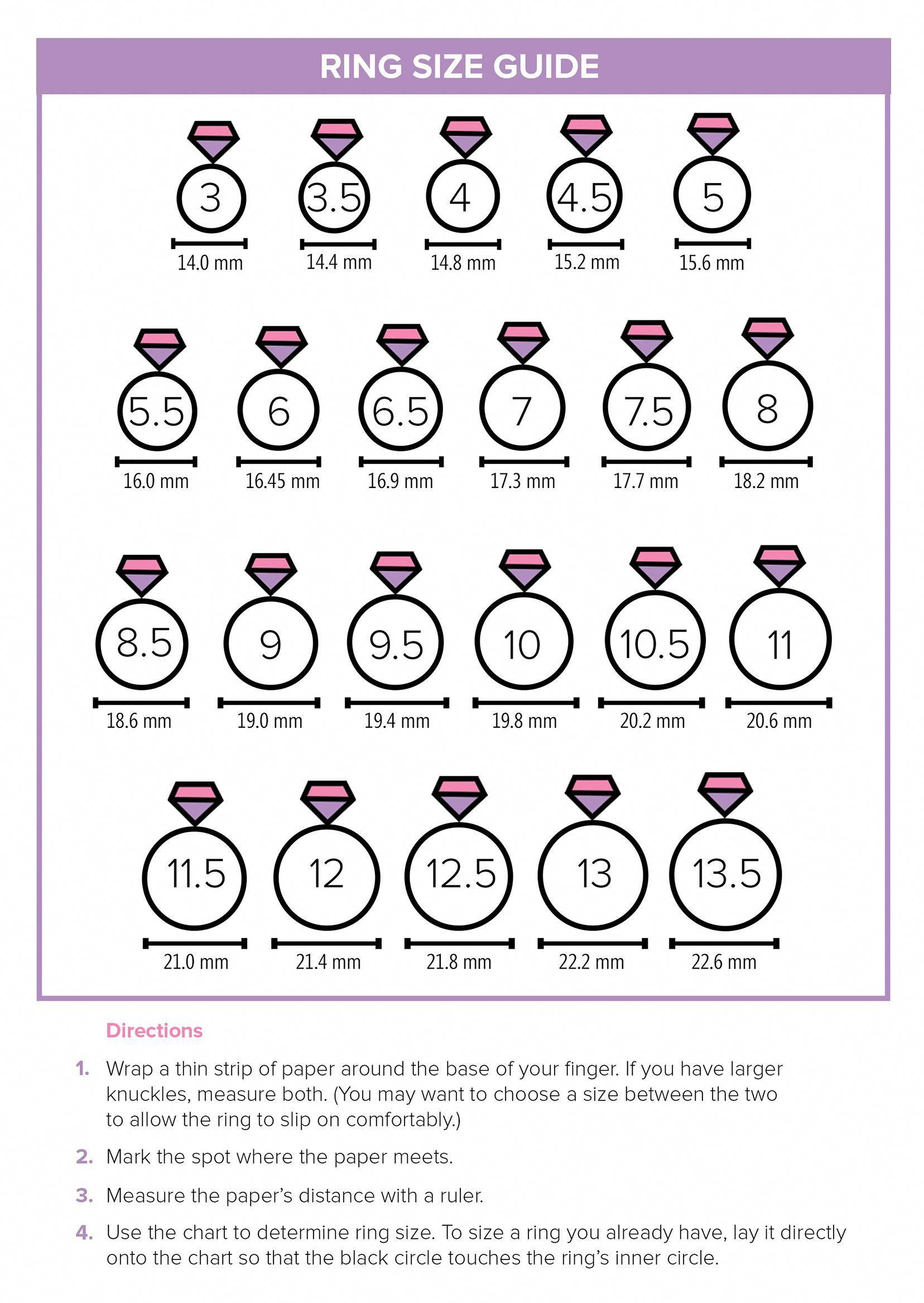 Printable Ring Size Chart For Women