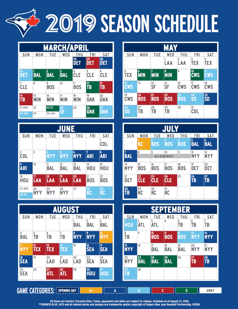 Toronto Blue Jays Schedule 2018 THAIPOLICEPLUS COM