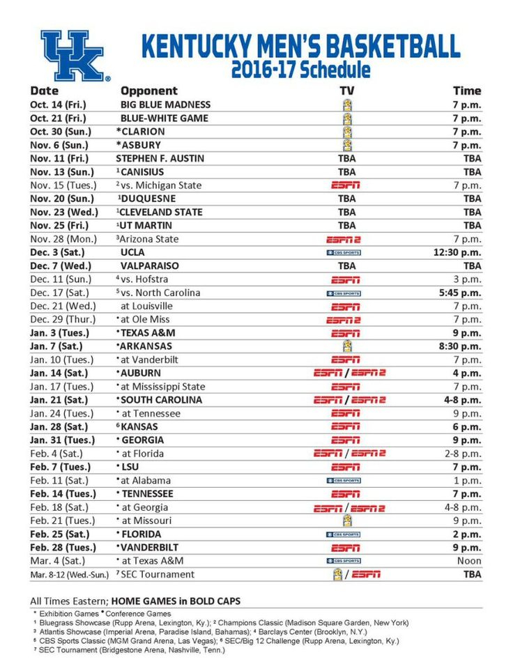 2023 2024 Kentucky Basketball Schedule Printable