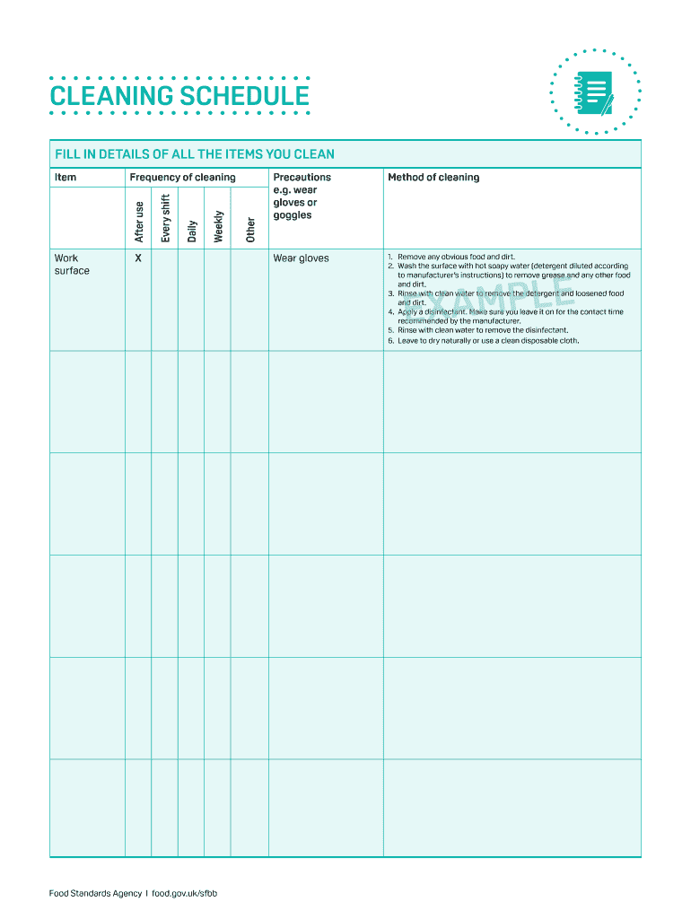 Uk Cleaning Schedule Template Fill Online Printable 