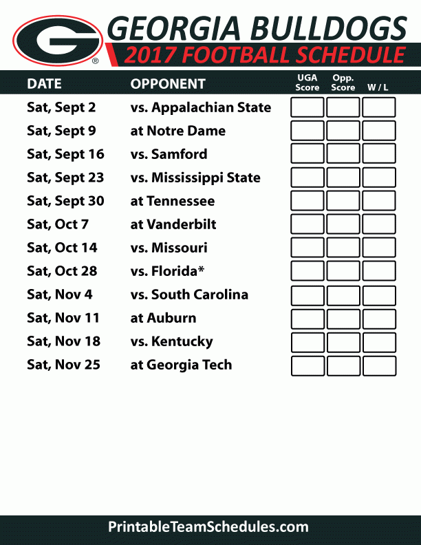 Printable Uga Schedule