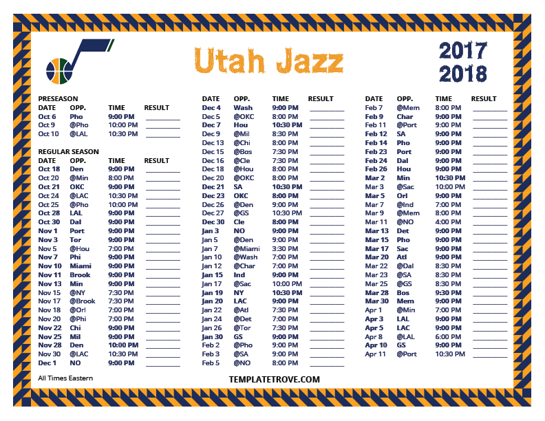 Utah Jazz Schedule Printable PrintableSchedule 