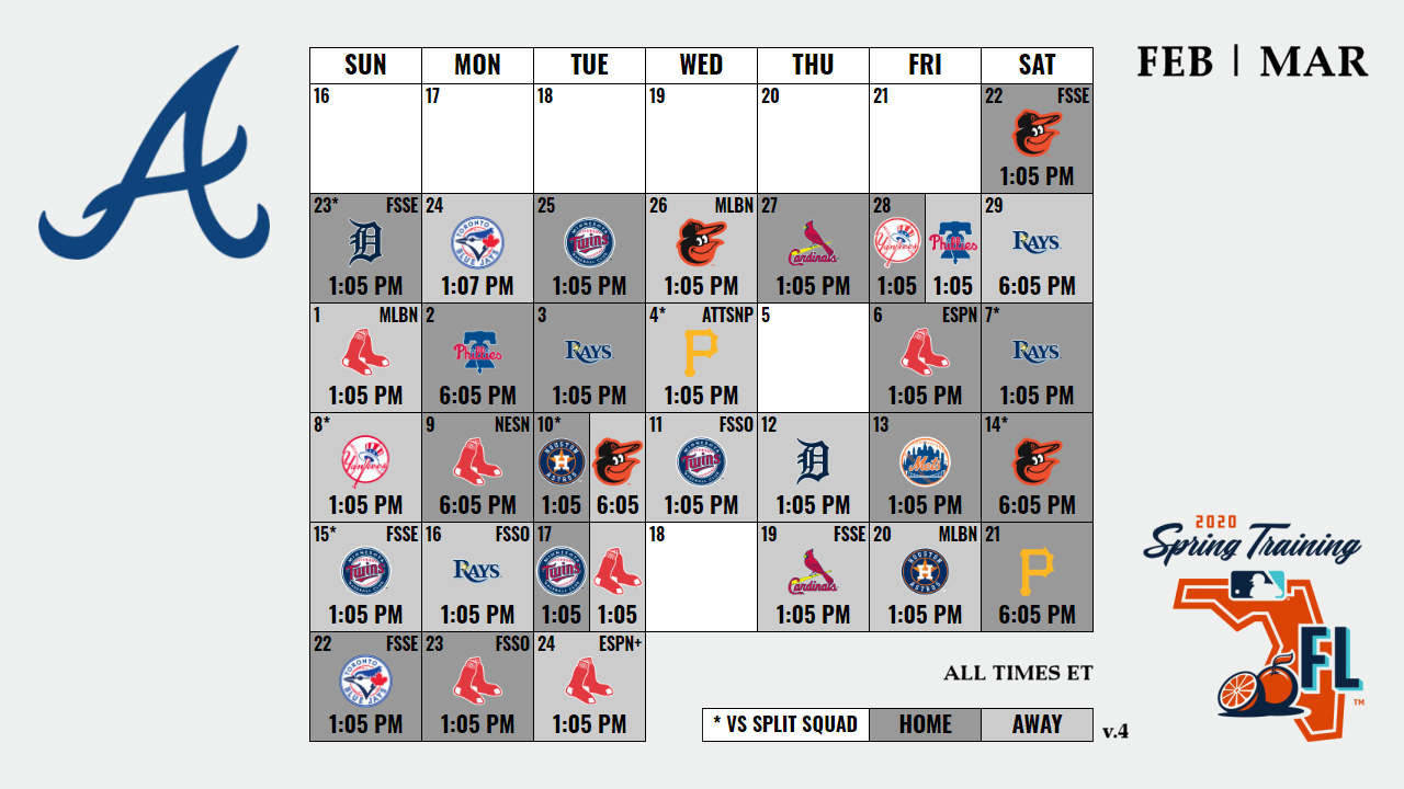 Braves Spring Training Schedule Printable