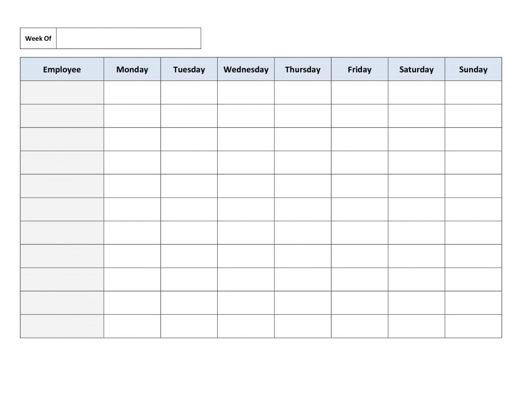 Weekly Employee Work Schedule Template Free Blank 