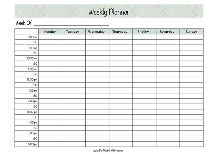 Weekly Half Hourly Planner Hourly Planner Weekly