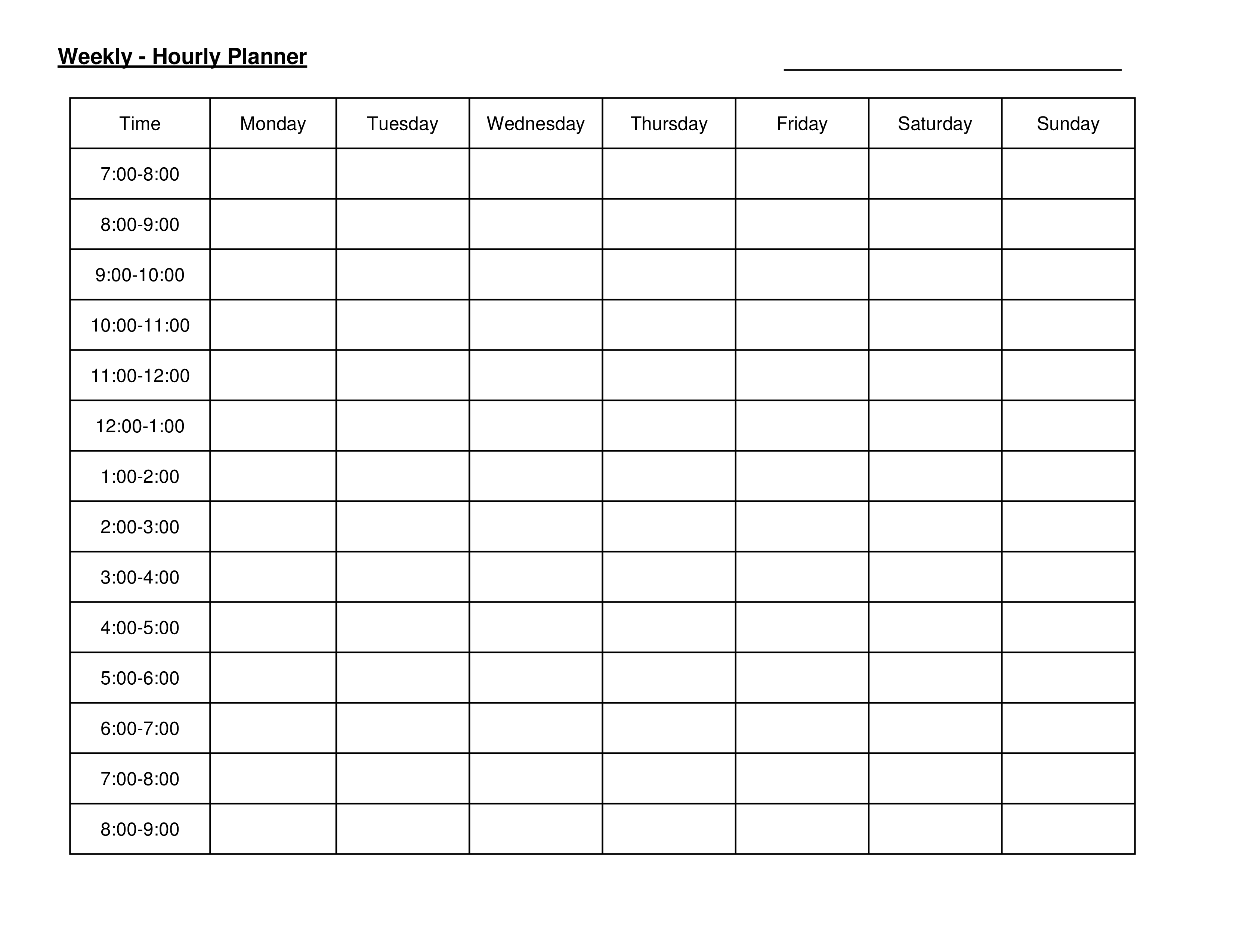 Weekly Hourly Planner Templates At Allbusinesstemplates