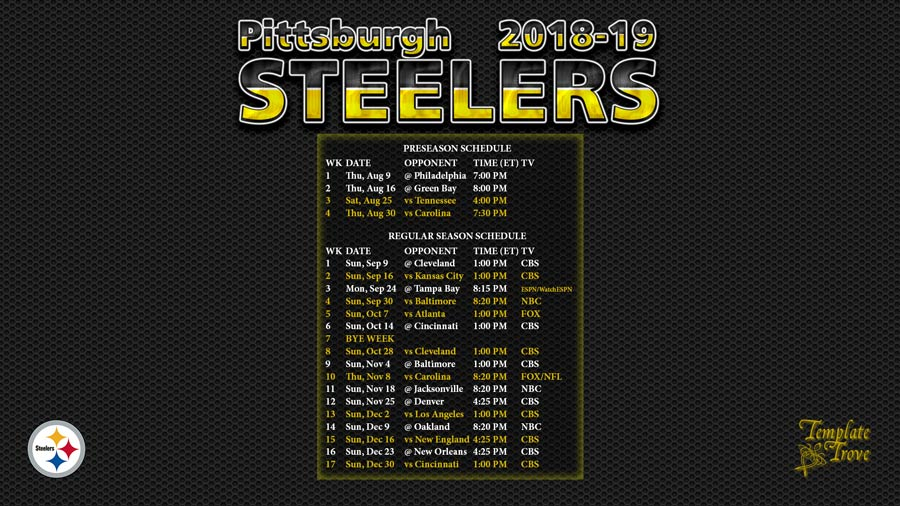 2018 2019 Pittsburgh Steelers Wallpaper Schedule