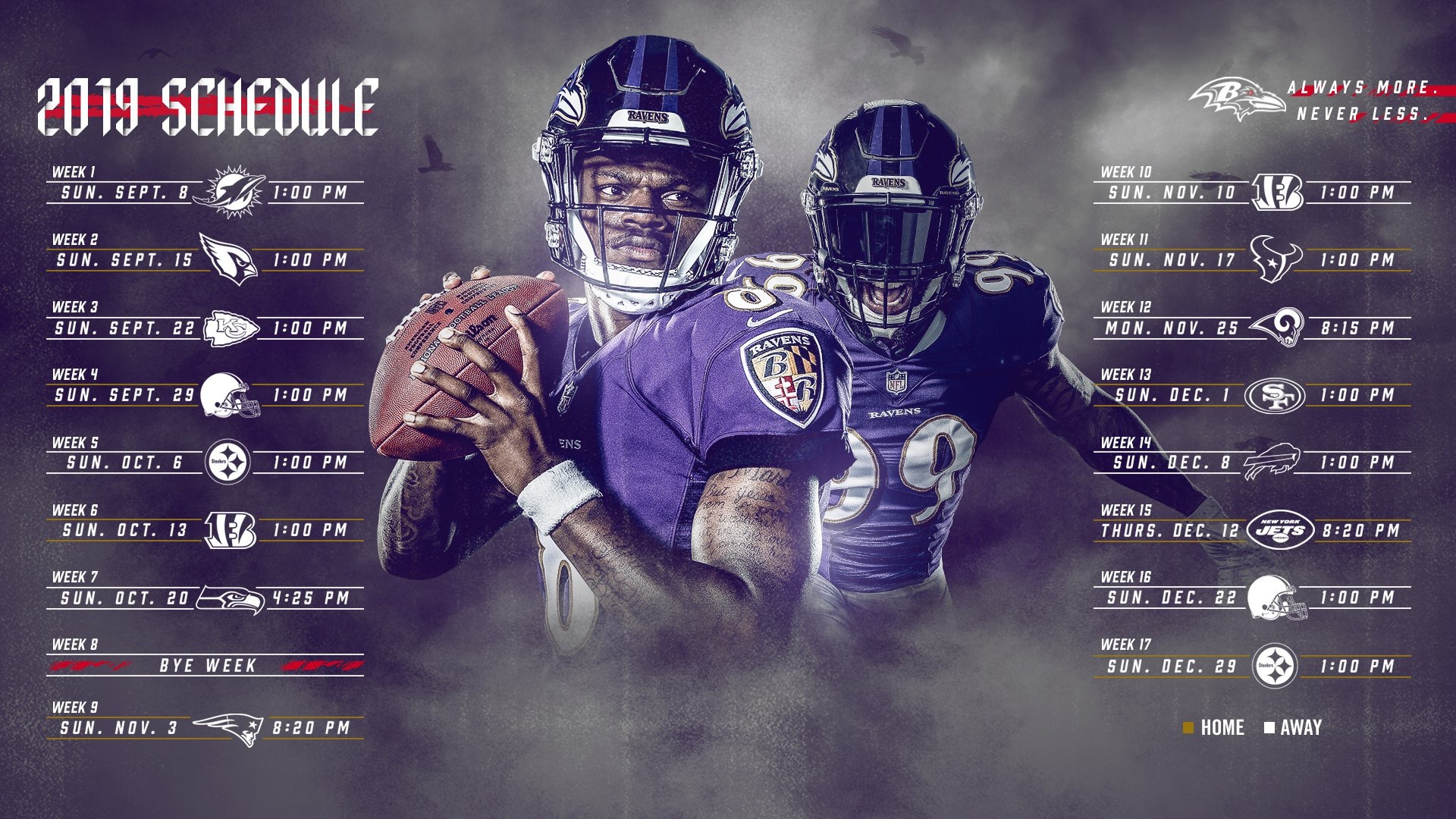 2019 2020 Baltimore Ravens NFL Regular Season Schedule 