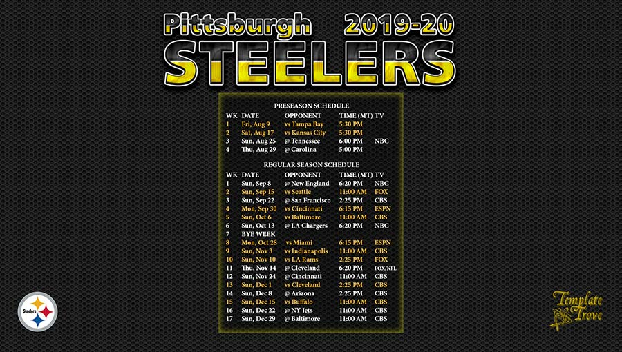 Pittsburgh Steelers Nfl Schedule For 2021 | FreePrintableTM.com
