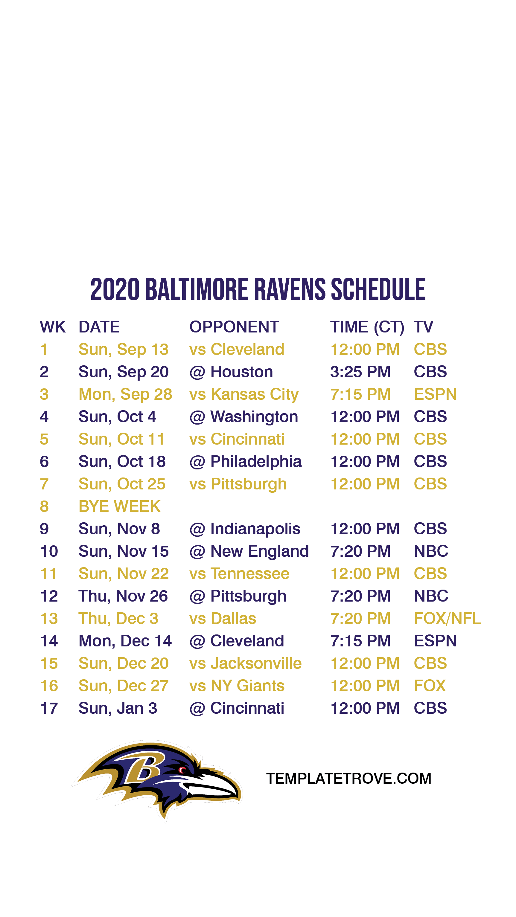 2020 2021 Baltimore Ravens Lock Screen Schedule For IPhone 