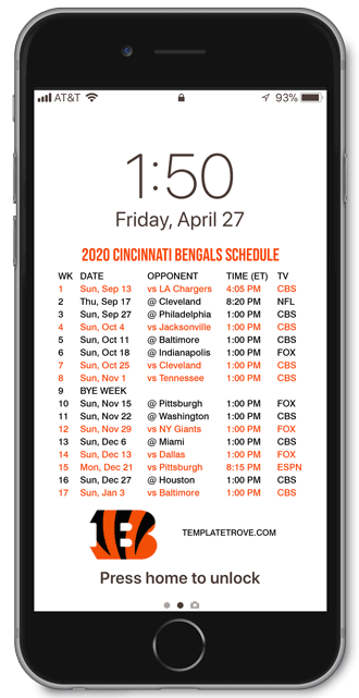 2020 2021 Cincinnati Bengals Lock Screen Schedule For