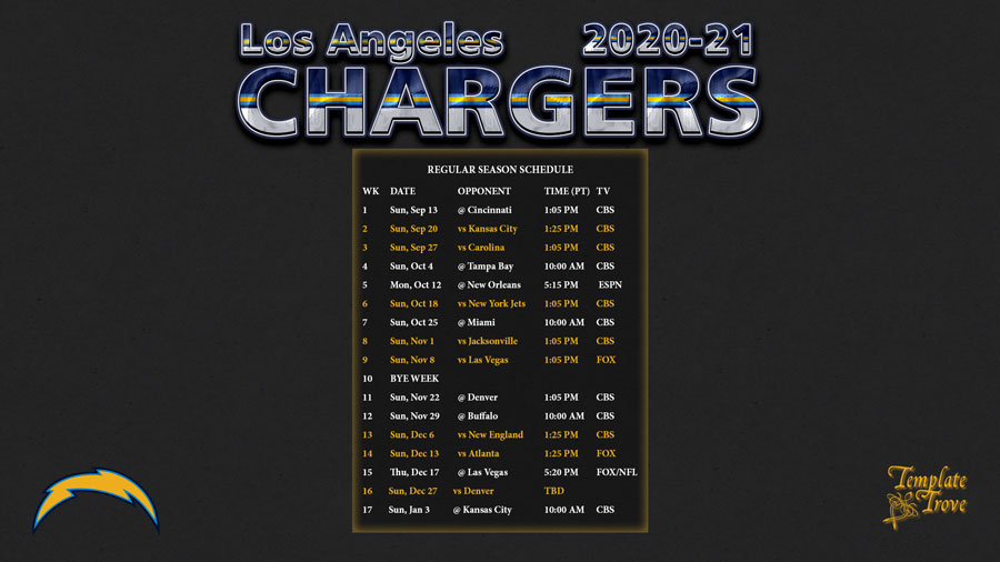 2020 2021 Los Angeles Chargers Wallpaper Schedule