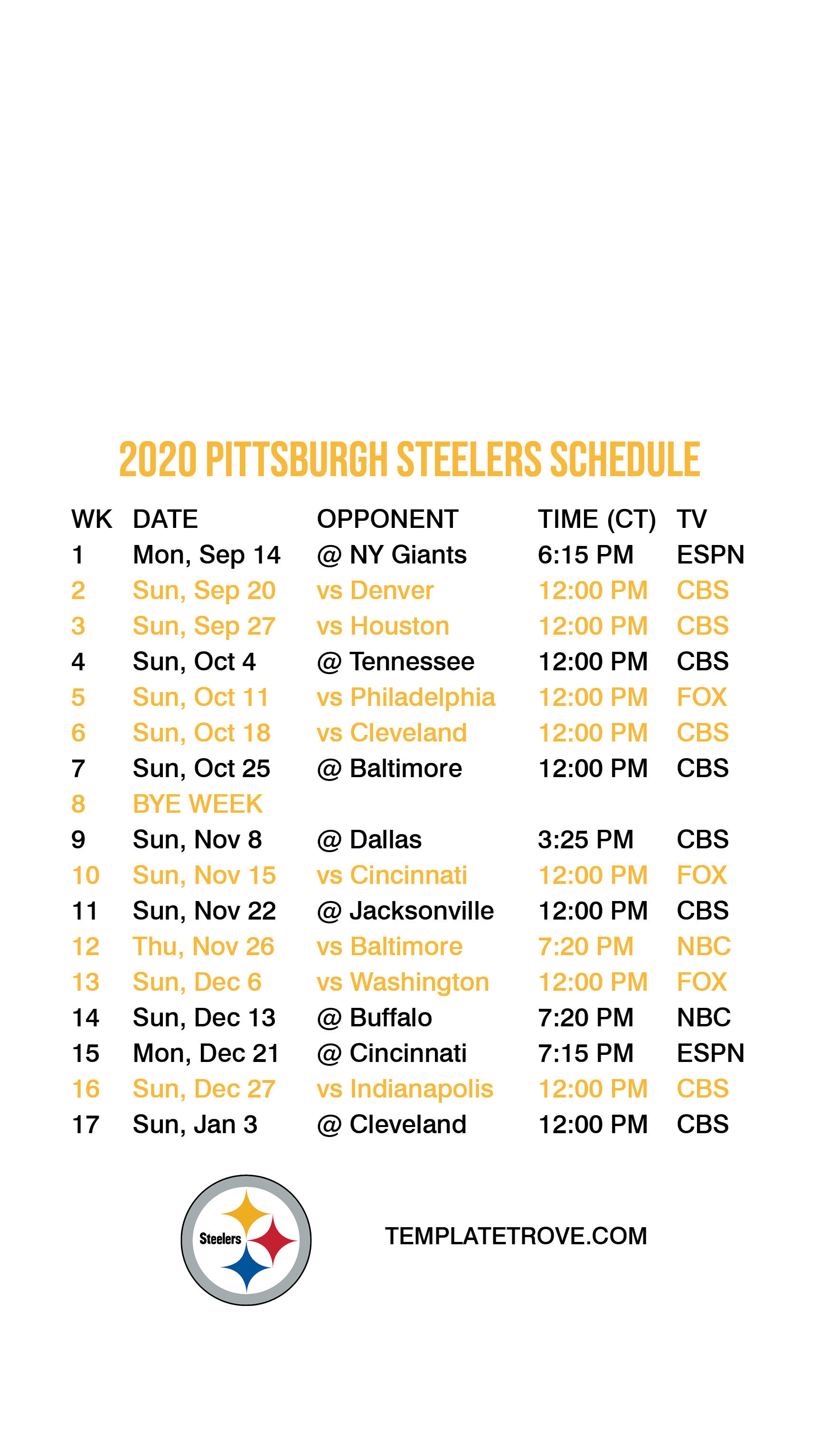 2020 2021 Pittsburgh Steelers Lock Screen Schedule For