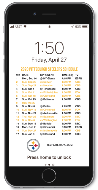 2020 2021 Pittsburgh Steelers Lock Screen Schedule For 