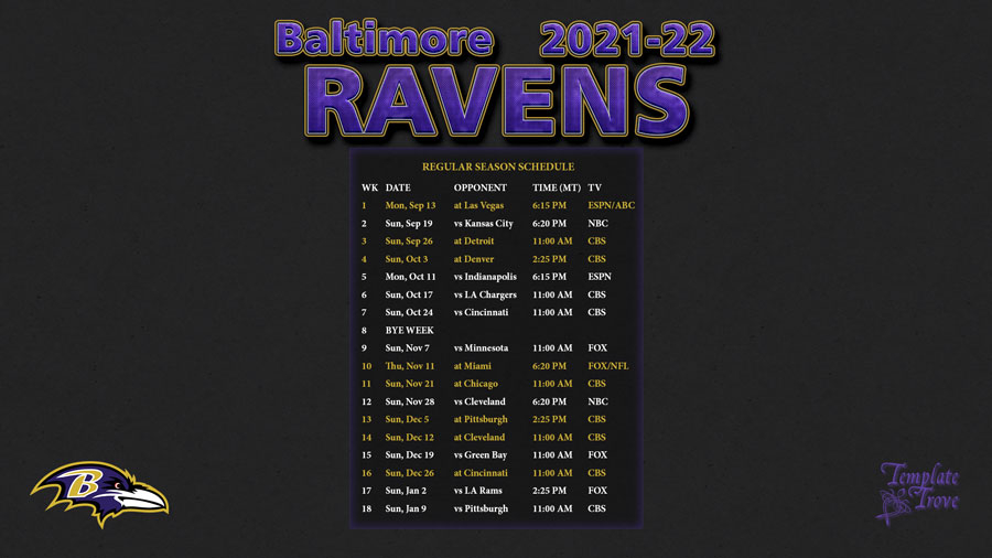 2021 2022 Baltimore Ravens Wallpaper Schedule