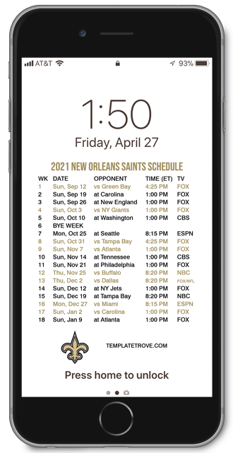 2021 2022 New Orleans Saints Lock Screen Schedule For 