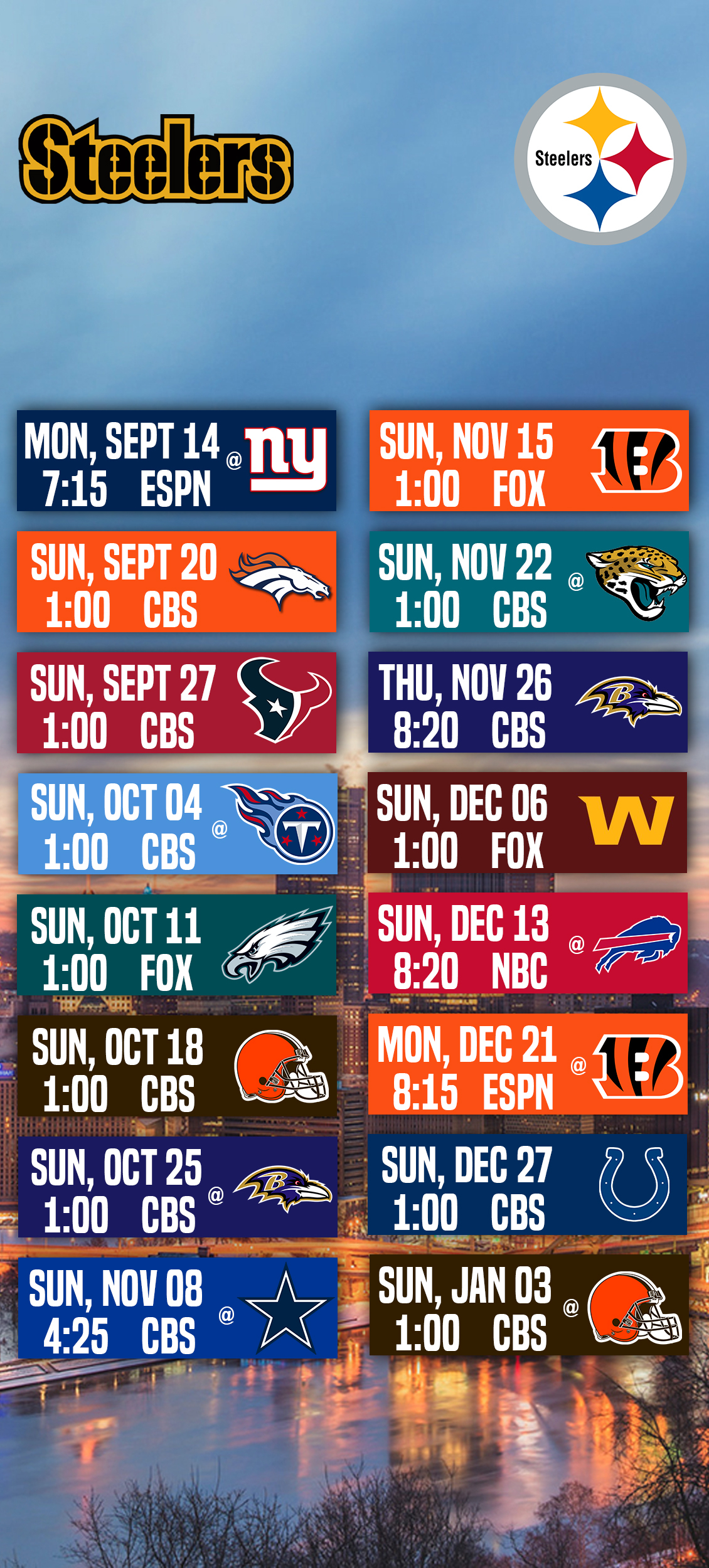 A 2020 Steelers Schedule Wallpaper That I Made Steelers