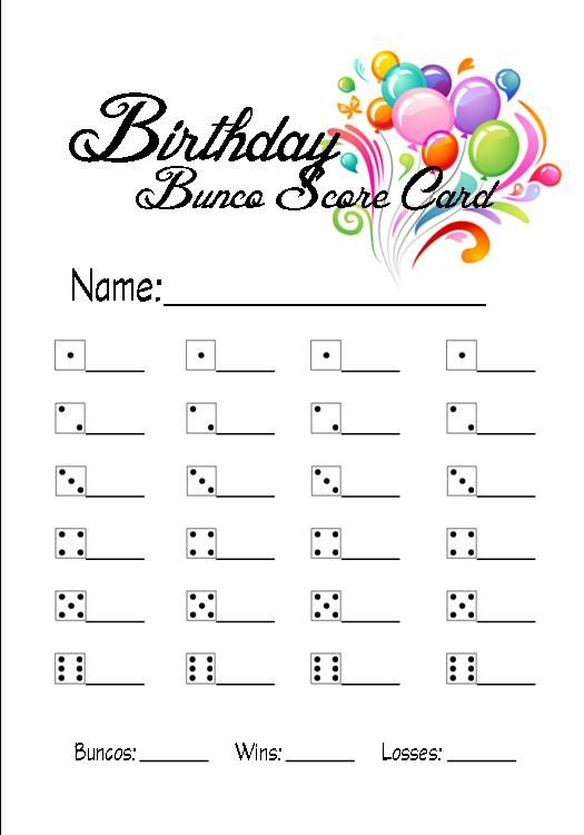 Birthday Bunco Score Card 3x4 Bunco Bunco Score Sheets