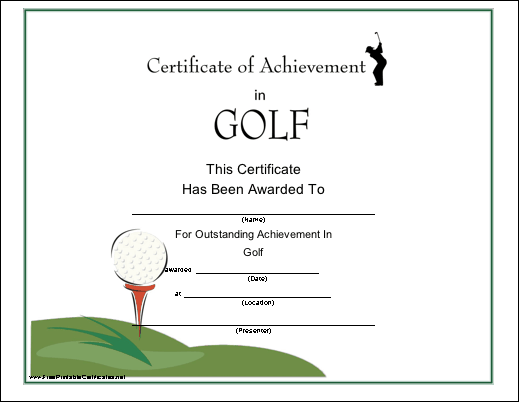 Golf Printable Certificate