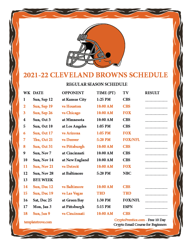 Printable 2021 2022 Cleveland Browns Schedule