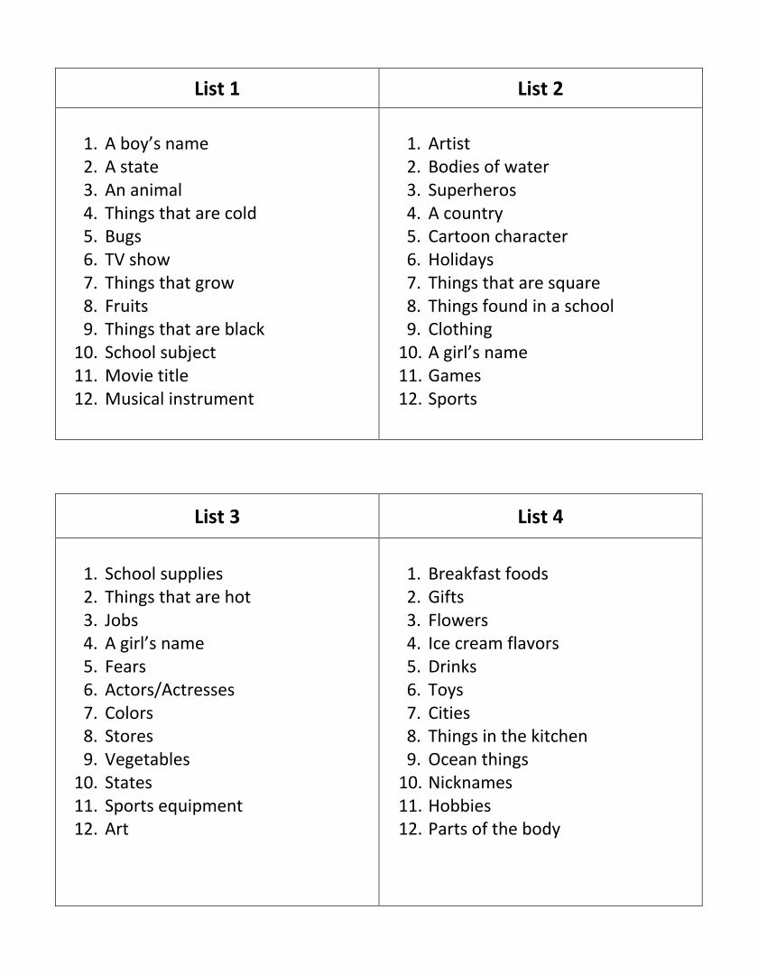 10 Best Scattergories Sheets Printable Printablee