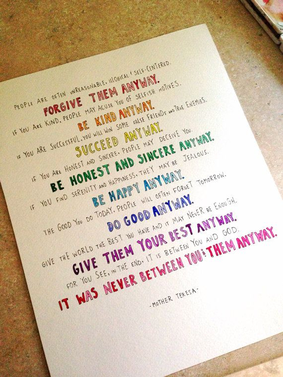 11x14 Print Of Original Mother Teresa Do It Anyway Poem 