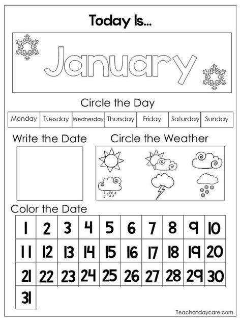 12 Printable Preschool Calendar Worksheet Pages Month Day 